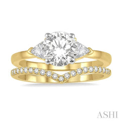 3/4 Ctw Diamond Wedding Set With 3/4 Ctw Round & Triangle Cut Engagement Ring and 1/10 Ctw Chevron Diamond Wedding Band in 14K Yellow and White Gold