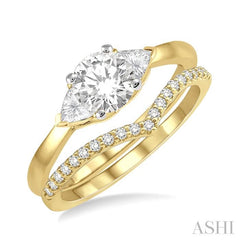 1/2 Ctw Diamond Wedding Set With 3/8 Ctw Round & Triangular Cut Engagement Ring and 1/10 Ctw Wedding Band in 14K Yellow and White Gold