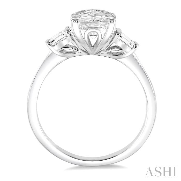 5/8 Ctw Baguette and Oval Cut Diamond Engagement Ring with 1/2 Ct Oval Cut Center Stone in 14K White Gold