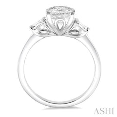 5/8 Ctw Baguette and Oval Cut Diamond Engagement Ring with 1/2 Ct Oval Cut Center Stone in 14K White Gold