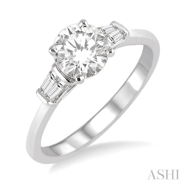 1/5 Ctw Round Shape Baguette Diamond Semi-Mount Engagement Ring in 14K White Gold