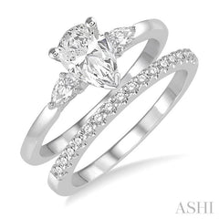 5/8 Ctw Diamond Wedding Set With 1/2 Ctw Pear Cut Engagement Ring and 1/10 Ctw Round Cut Diamond Wedding Band in 14K White Gold
