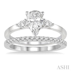 5/8 Ctw Diamond Wedding Set With 1/2 Ctw Pear Cut Engagement Ring and 1/10 Ctw Round Cut Diamond Wedding Band in 14K White Gold
