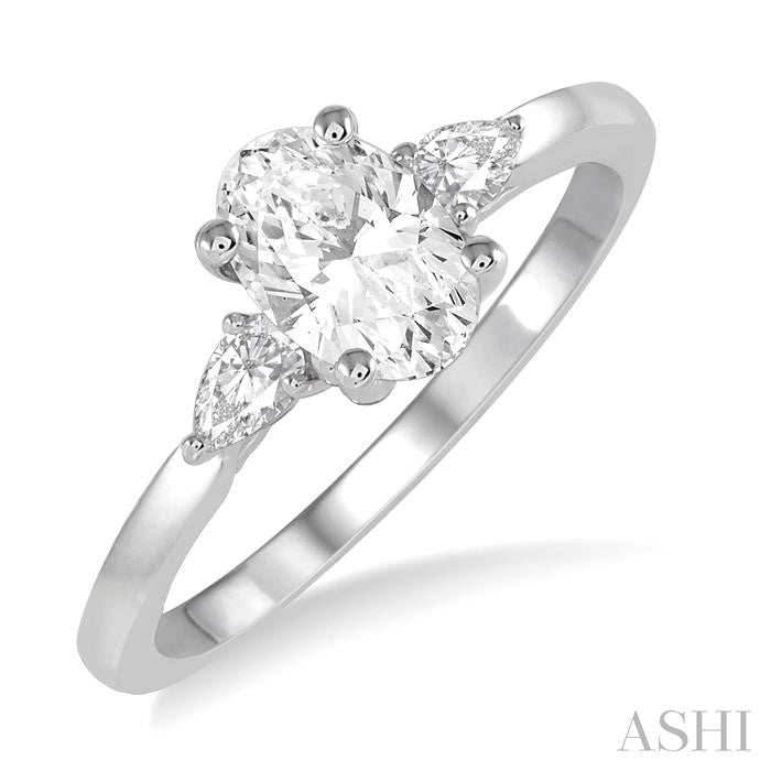 1/4 Ctw Oval Shape Pear Cut Diamond Semi-Mount Engagement Ring in 14K White Gold