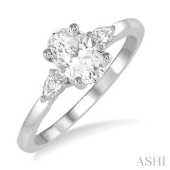 1/4 Ctw Oval Shape Pear Cut Diamond Semi-Mount Engagement Ring in 14K White Gold