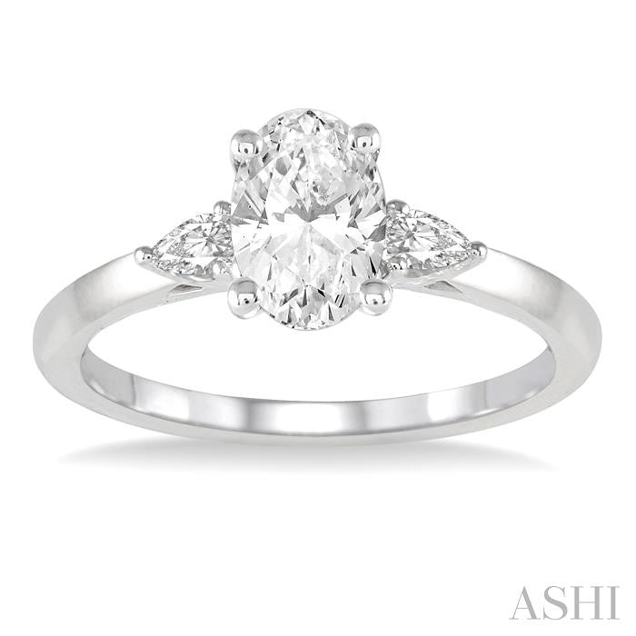 1/4 Ctw Oval Shape Pear Cut Diamond Semi-Mount Engagement Ring in 14K White Gold