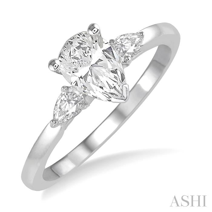 1/4 Ctw Pear Shape Center Pear Cut Diamond Semi-Mount Engagement Ring in 14K White Gold