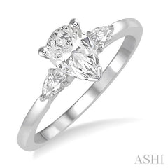 1/4 Ctw Pear Shape Center Pear Cut Diamond Semi-Mount Engagement Ring in 14K White Gold