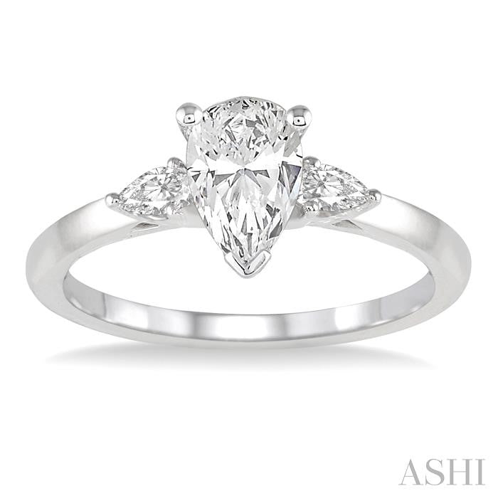 1/4 Ctw Pear Shape Center Pear Cut Diamond Semi-Mount Engagement Ring in 14K White Gold