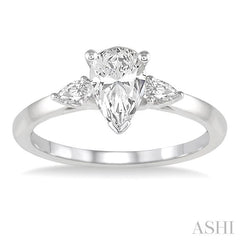 1/4 Ctw Pear Shape Center Pear Cut Diamond Semi-Mount Engagement Ring in 14K White Gold