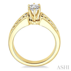 5/8 Ctw Diamond Engagement Ring with 1/3 Ct Round Cut Center Stone in 14K Yellow Gold