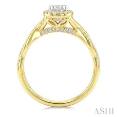 1/2 Ctw Circular Shape Open Twist Shank With 1/3 Ctw Center Stone Round Cut Diamond Halo Engagement Ring in 14K Yellow and White Gold