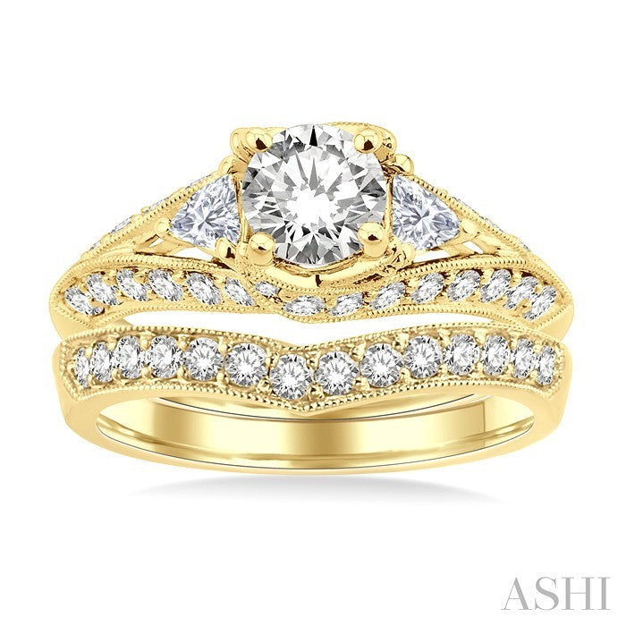 1 3/4 Ctw Diamond Wedding Set with 1 1/2 Ctw Round Cut Engagement Ring and 1/3 Ctw Wedding Band in 14K Yellow Gold