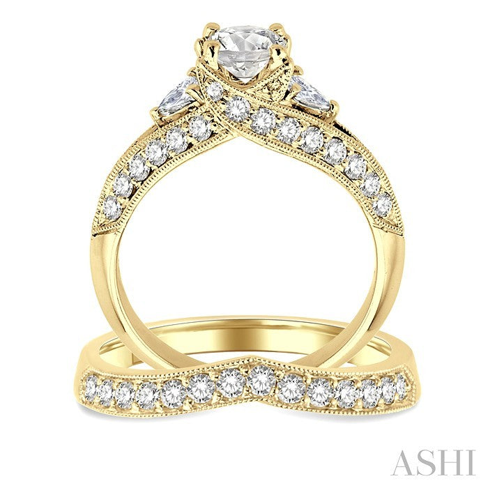 1 3/4 Ctw Diamond Wedding Set with 1 1/2 Ctw Round Cut Engagement Ring and 1/3 Ctw Wedding Band in 14K Yellow Gold