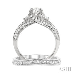 1 1/5 Ctw Diamond Wedding Set with 1 Ctw Round Cut Engagement Ring and 1/5 Ctw Wedding Band in 14K White Gold