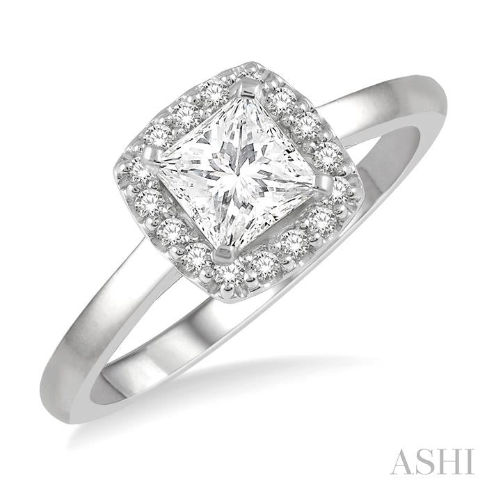 1/10 Ctw Halo Round Cut Diamond Semi-Mount Engagement Ring in 14K White Gold