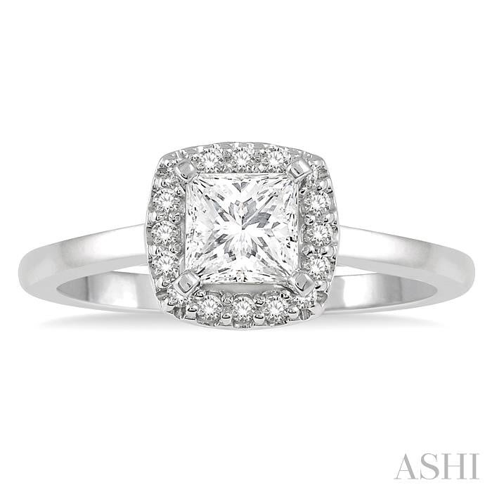 1/10 Ctw Halo Round Cut Diamond Semi-Mount Engagement Ring in 14K White Gold