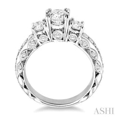 1 1/4 Ctw Diamond Engagement Ring with 1/2 Ct Round Cut Center Stone in 14K White Gold