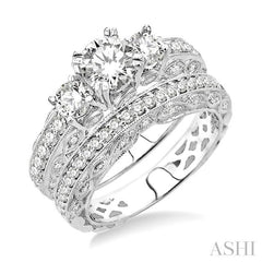 1 5/8 Ctw Diamond Wedding Set with 1 1/4 Ctw Round Cut Engagement Ring and 3/8 Ctw Wedding Band in 14K White Gold