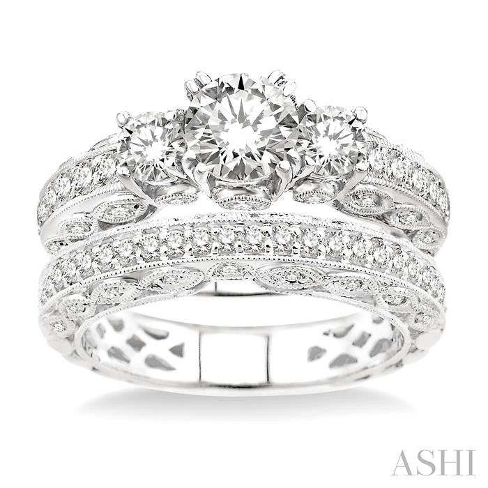 1 5/8 Ctw Diamond Wedding Set with 1 1/4 Ctw Round Cut Engagement Ring and 3/8 Ctw Wedding Band in 14K White Gold