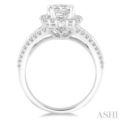 1 Ctw Diamond Engagement Ring with 1/2 Ct Princess Cut Center Stone in 14K White Gold