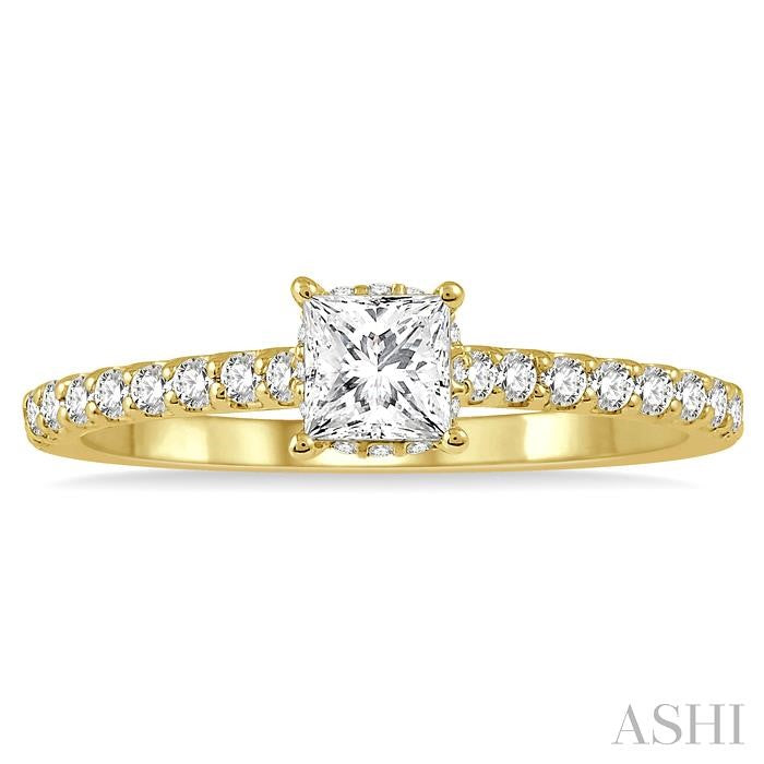 5/8 Ctw Princess Center Stone Ladies Engagement Ring with 3/8 Ct Princess Cut Center Stone in 14K Yellow Gold