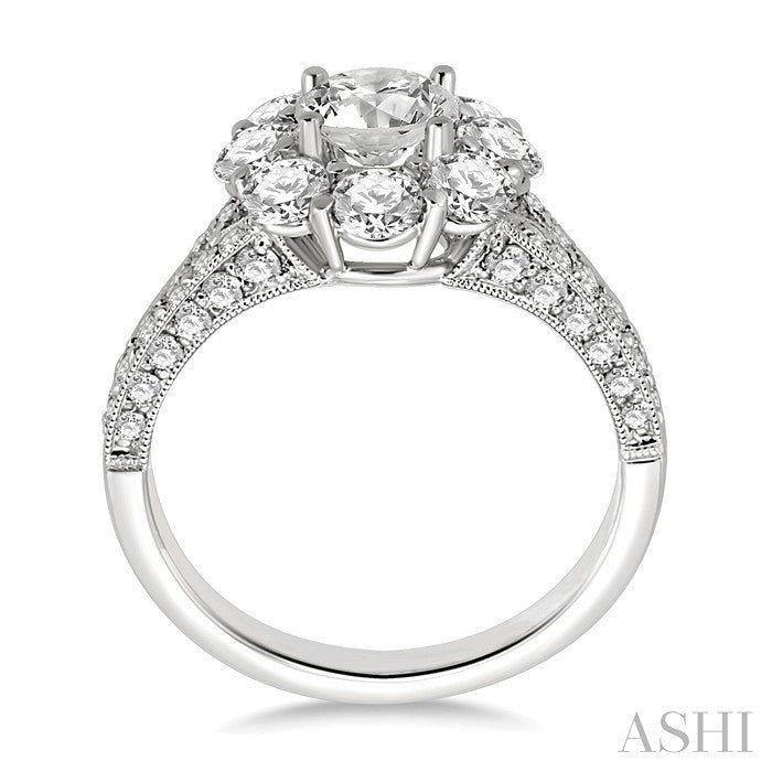 1 1/2 Ctw Diamond Flower Semi-Mount Engagement Ring in 14K White Gold