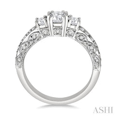 7/8 Ctw Diamond Engagement Ring with 1/3 Ct Round Cut Center Stone in 14K White Gold