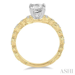 1/2 Ctw Diamond Ladies Engagement Ring with 1/3 Ct Princess Cut Center Stone in 14K Yellow and White Gold
