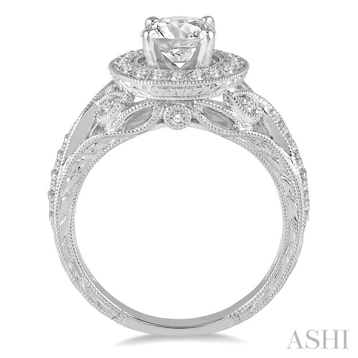 1 Ctw Diamond Engagement Ring with 1/2 Ct Round Cut Center Diamond in 14K White Gold