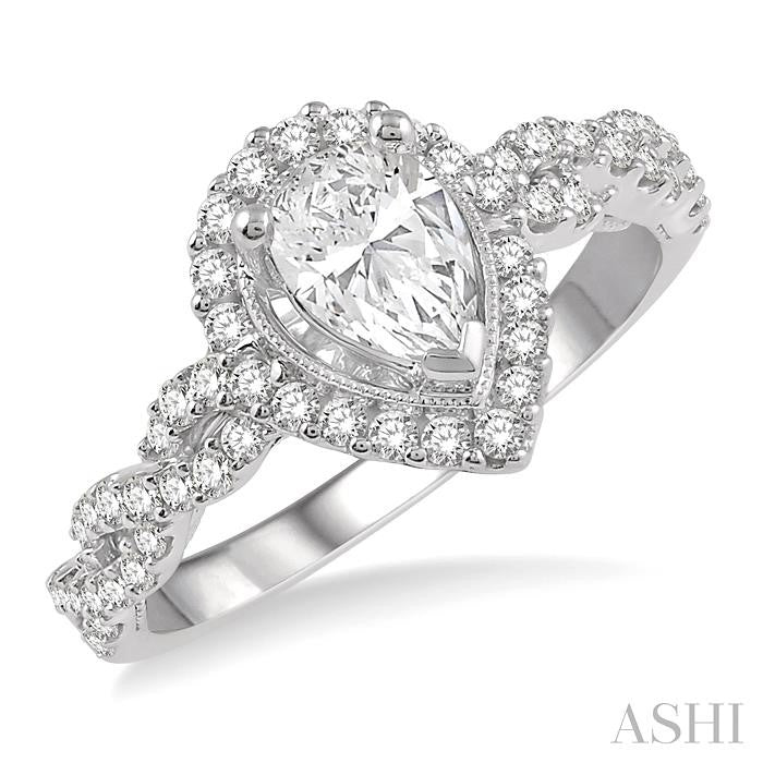 3/4 Ctw Intertwined Shank Round Cut Diamond Semi-Mount Engagement Ring in 14K White Gold