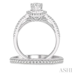 1 1/3 Ctw Diamond Wedding Set With 1 1/6 Ctw Curved Shank Pear Shape Engagement Ring and 1/6 Ctw Wedding Band in 14K White Gold