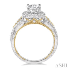 1/2 Ctw Round diamond Square Halo Semi-Mount Engagement Ring in 14K White and Yellow Gold