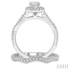 1 Ctw Diamond Wedding Set With 3/4 Ct Round Center Diamond Entwined Engagement Ring and 1/5 Ct Wave Diamond Wedding Band in 14K White Gold