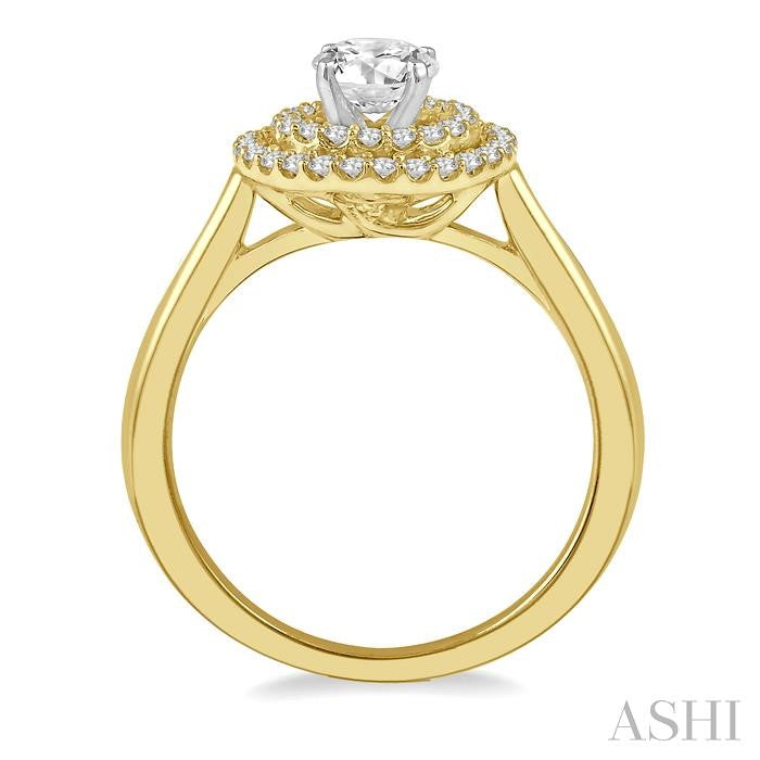 1/2 Ctw Twin Halo Diamond Engagement Ring With 1/4 Ct Round Cut Center Stone in 14K Yellow and White Gold
