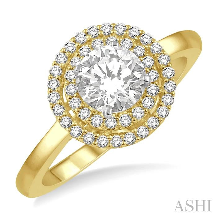 1/3 Ctw Round Cut Diamond Semi-Mount Engagement Ring in 14K Yellow and White Gold