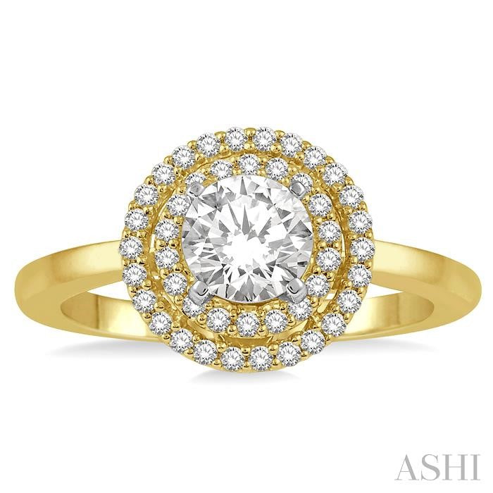 1/3 Ctw Round Cut Diamond Semi-Mount Engagement Ring in 14K Yellow and White Gold