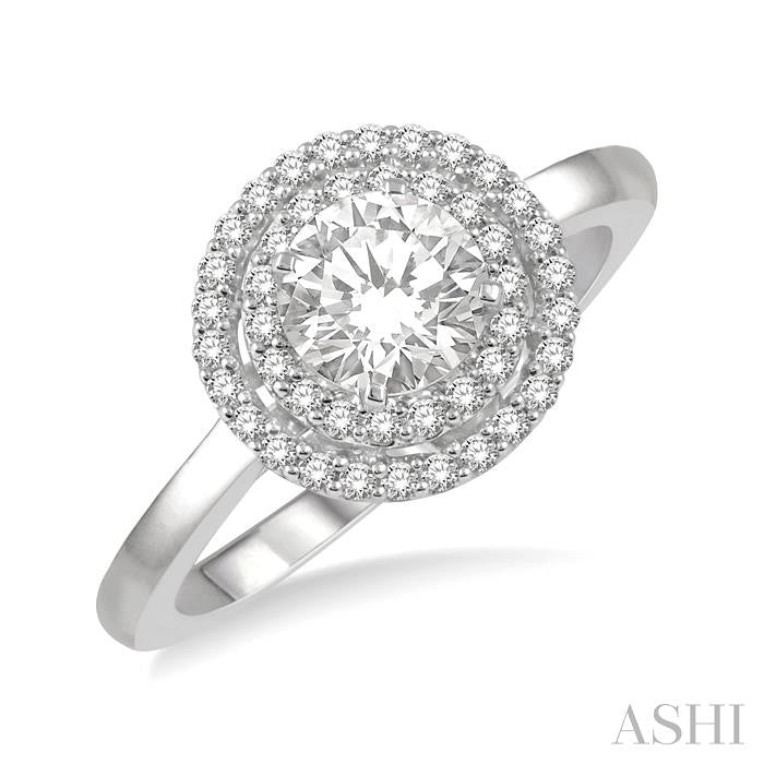 1/5 Ctw Twin Halo Round Cut Diamond Semi-Mount Engagement Ring in 14K White Gold