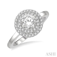 1/5 Ctw Twin Halo Round Cut Diamond Semi-Mount Engagement Ring in 14K White Gold