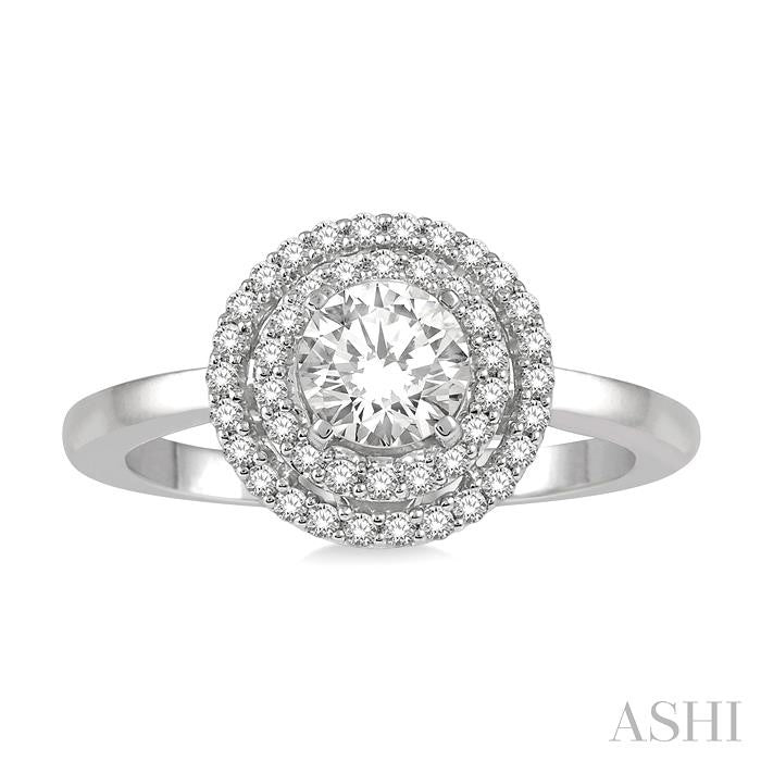 1/5 Ctw Twin Halo Round Cut Diamond Semi-Mount Engagement Ring in 14K White Gold
