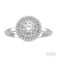 1/5 Ctw Twin Halo Round Cut Diamond Semi-Mount Engagement Ring in 14K White Gold