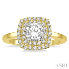 3/4 Ctw Cushion Shape 1/2 Ct Round Cut Diamond Center Stone Ladies Engagement Ring in 14K Yellow and White Gold