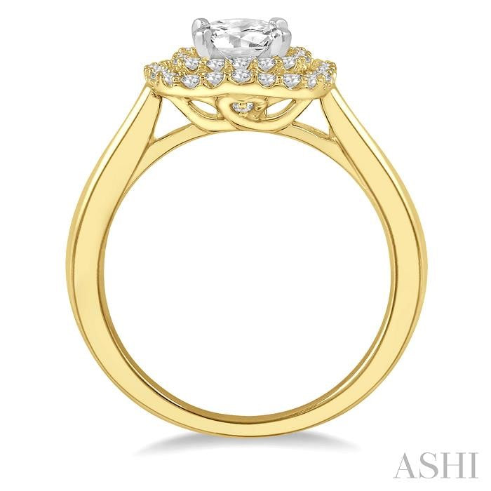 3/4 Ctw Cushion Shape 1/2 Ct Round Cut Diamond Center Stone Ladies Engagement Ring in 14K Yellow and White Gold