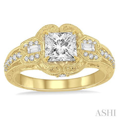 1 Ctw Diamond Engagement Ring with 3/4 Ct Princess Cut Center Stone in 14K Yellow Gold