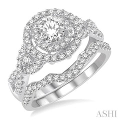 1 1/4 Ctw Diamond Wedding Set with 1 1/10 Ctw Round Cut Engagement Ring and 1/6 Ctw Wedding Band in 14K White Gold