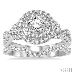 1 1/4 Ctw Diamond Wedding Set with 1 1/10 Ctw Round Cut Engagement Ring and 1/6 Ctw Wedding Band in 14K White Gold