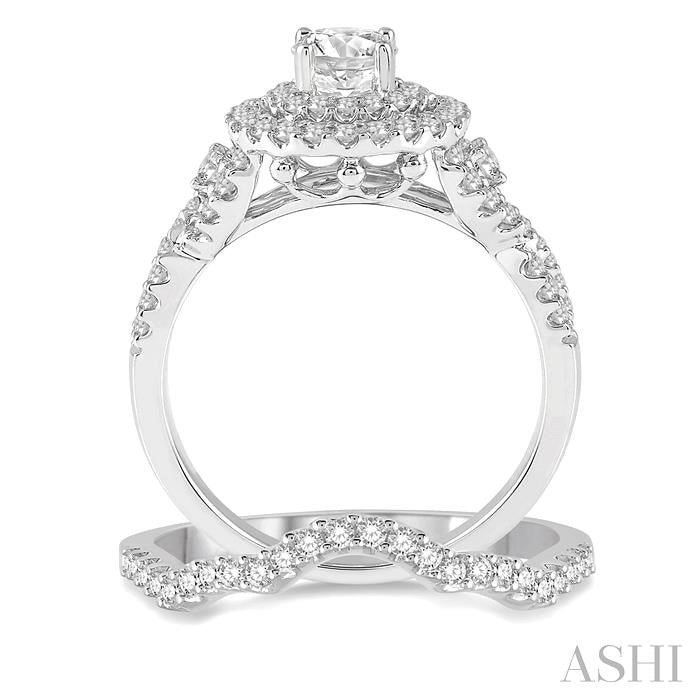1 1/4 Ctw Diamond Wedding Set with 1 1/10 Ctw Round Cut Engagement Ring and 1/6 Ctw Wedding Band in 14K White Gold