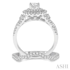 1 1/4 Ctw Diamond Wedding Set with 1 1/10 Ctw Round Cut Engagement Ring and 1/6 Ctw Wedding Band in 14K White Gold