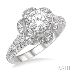 1/3 Ctw Floral Semi-Mount Round Cut Diamond Engagement Ring in 14K White Gold