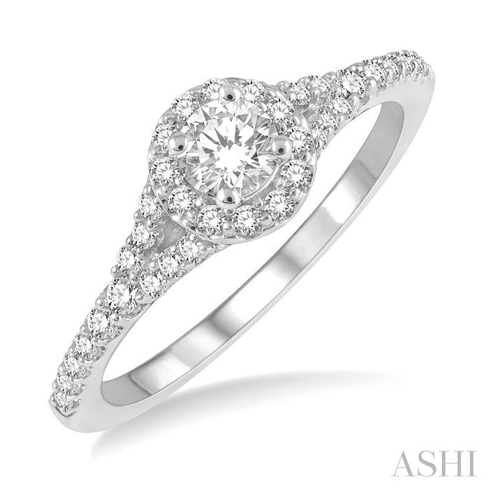 5/8 Ctw Circular Mount Split Engagement Ring With 1/4 Ct Round Cut Center Stone in 14K White Gold